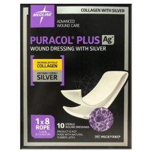 Puracol Plus AG+ Collagen Wound Dressings with Silver 1"x8"
